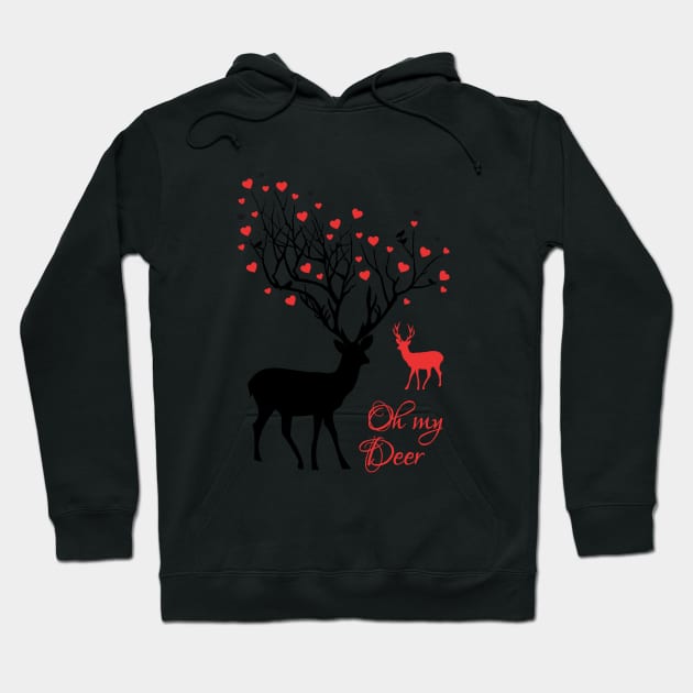 Oh my deer, stag with red hearts, design for Valentine's day, Christmas Hoodie by beakraus